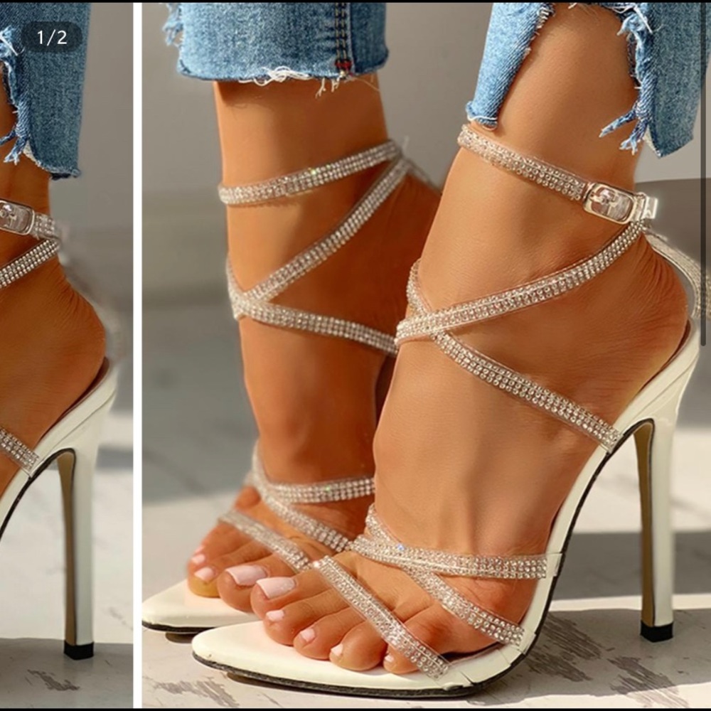 White Open Toe Heels